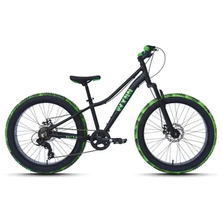 WYNN Fatbike 24 Zoll FAT1.0 schwarz-grün Rahmenhöhe 30 cm Kinder 7 Gänge mech. Scheibenbremse - Schwarz