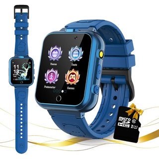 Smartwatch für Kinder, 24 Spiele, Schrittzähler, 2 HD-Kameras, modisch, tolle Geschenke für Mädchen und Jungen, Schrittzähler (blau) - Blau