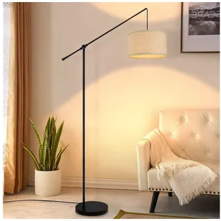 ZMH Stehlampe Wohnzimmer Bogenlampe Retro - Stehleuchte Schlafzimmer E27 Standleuchte Modern Weiß Design Leselampe 166cm Fußschalter Stoffschirm für Sofa Büro Hotel Max. 40W(Ohne Leuchtmittel)