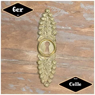 Antikas Möbelbeschlag Schlüsselplatte,Serie"Celle",6er Pack, Eisen in Messing