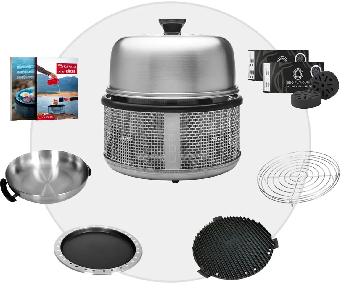 COBB Premier AIR DELUXE Grill ~ 7-teilig inkl. BBQ Flavour Quick Koko Briketts