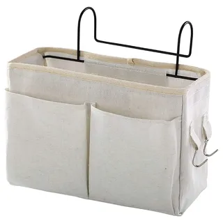 HNJKJEU Bett Organizer Bett Tasche mit Darhthaken Hängetasche Hochbett Aufbewahrungstasche für Buch, Magazin, Handy, Kopfhörer Bett Aufbewahrung(Weiß)