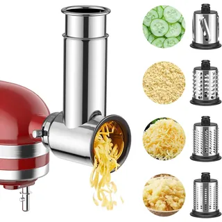 COFUN Edelstahl Gemüseschneider für KitchenAid Zubehör, Edelstahl Reibe Aufsatz für KitchenAid, Schneider-Reibe-Aufsatz mit Gemüse-Hobel, Mahlfunktion und Käsereibe für KitchenAid