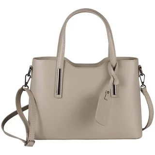 OBC Made IN Italy Damen Echt Leder Tasche Business Shopper Schultertasche Handtasche Ledertasche Umhängetasche Rindsleder Freizeittasche Taupe - ca.: 31x20x12 cm (BxHxT)