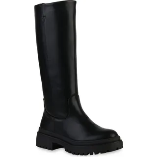 VAN HILL Damen Leicht Gefütterte Plateaustiefel Stiefel Profil-Sohle Schuhe 839531 - 37 - schwarz