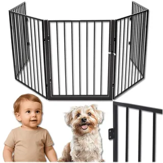 KRUMAD Kaminschutzgitter 300 cm – Flexibles Kinderschutzgitter aus Metall mit Tür, Faltbar & Stabil – Ofenschutzgitter für Kinder & Haustiere...