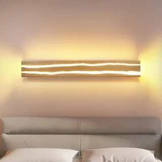 ZMH LED Wandleuchte innen Wandlampe Flur - 50CM Holz Flurlampe Wand 3000K Warmweiß Indirekt Modern Wohnzimmerlampe 8W Bettlampe Wandbeleuchtung für Flur Treppenhaus Schlafzimmer Wohnzimmer Treppenhaus