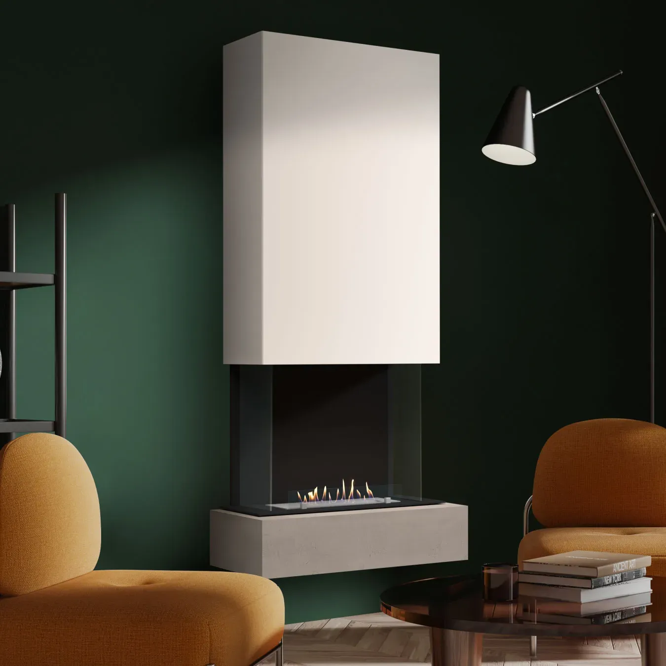 muenkel design Sona [moderner Design Ethanolkamin]: Concrete (Betonoptik) - Weiß - Planika Senso