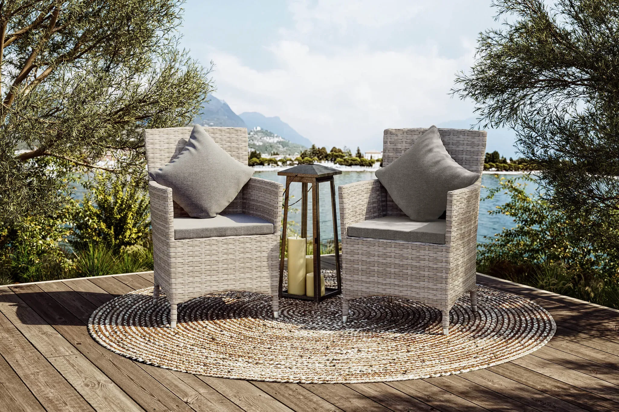 OUTFLEXX Sessel, desert-beige, Polyrattan/Aluminium, 60 x 60 x 86 cm, hohe Belastbarkeit, abnehmbare Bezüge, mit Reißverschluss, 2er Set