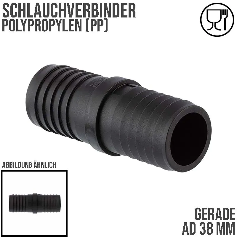 38 mm Schlauch Verbinder 2-fach Stutzen Tülle Pool Teich Garten PP schwarz - PN ...