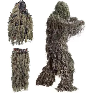 Monetais Ghillie-Anzug, Camo Leafy, leichte Jagdkleidung für Herren, atmungsaktiver Ghillie-Poncho für Jäger, Scharfschütze, Airsoft, Paintball, Größe S - S
