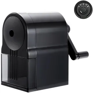 Bleistiftspitzer Manueller Anspitzer Mit Behälter 5 Positionen einstellbare Dicke Spitzer Mit Kurbel Geeignet für Kinder Künstler Schüler Büro, Schwarz