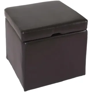 Mendler Hocker Sitzwürfel Sitzhocker Aufbewahrungsbox Onex, mit Deckel, Leder + Kunstleder, 45x44x44cm FSC® ~ braun