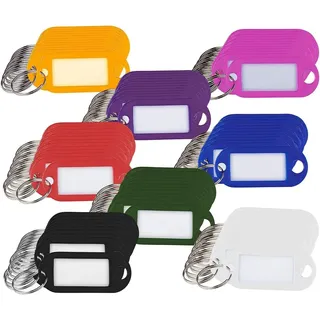 WEBBOMB 32 Stück Schlüsselanhänger beschriftbar 8 Farben Schlüsselschilder zum Beschriften aus Kunststoff mit Schlüsselringen Gepäckanhänger beschreibbar auswechselbare Etiketten