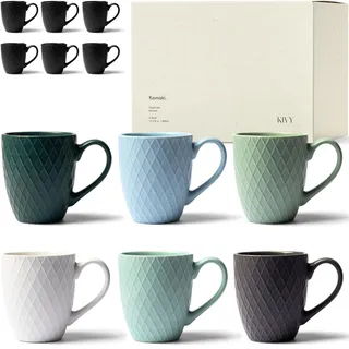 KIVY Tassen Set 6er x 400ml - Große Kaffeetassen Set 6er - Kaffeetasse groß - Teetassen Set - Kaffee Tassen Sets - Kaffeebecher Keramik Becher Bunt - Bechersets - Kaffeepott Modern - Kaffeehäferl