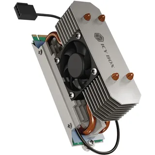 ICY Box M.2 Kühler mit Lüfter und Heatpipe Kühlkörper für M.2 NVMe und SATA SSD bis 2280, 30 mm Lüfter aktiv, Wärmeleitpad inklusive