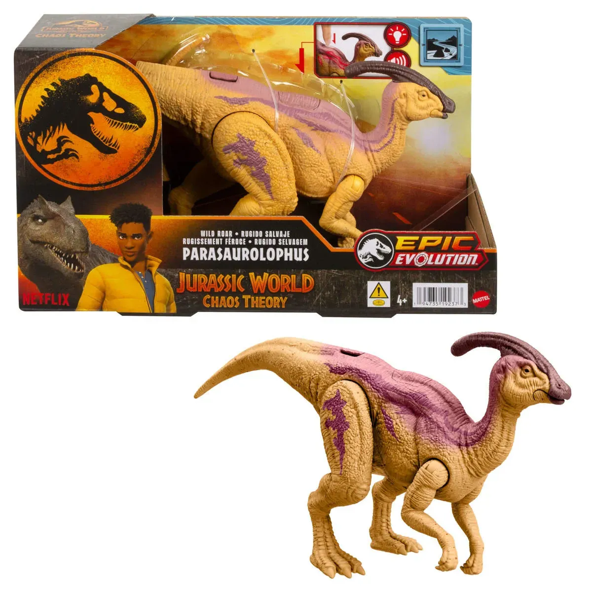 Jurassic World Wild Roar Parasaurolophus Dinosaurier Actionfigur-Spielzeug, Leuchteffekt und Geräusche