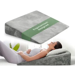 Well B4 Keilkissen für Bett und Couch, Matratzenkeil [mit 2 Liegezonen], Rückenkissen, für Reflux, Bequemes Reflux Kissen und Lesekissen zur Schlaferhöhung, oder als Rückenlehne grau 65 cm