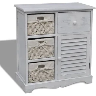 Makastle Shabby Chic Vintage Look Kommode mit 1 Schublade und 3 Körben, Mehrzweckschrank Anrichte Schubladenregal Standregal Aufbewahrungsschrank für Kleiderschränke, 60 x 30 x 63 cm Weiß