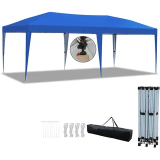 Hebitod Pavillon, Faltpavillon 3x6m wasserdicht stabil, Pavillon mit Zentralverriegelung, Höhenverstellbarer Gartenpavillon Partyzelt Gartenzelt UV Schutz, Outdoor Garten Camping,Blau