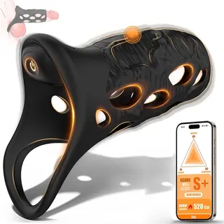 Jomyu Penisring Vibrator Penishülle mit 10 Vibration Silikon Penismanschetten APP Steuerung Mit Hodenring APP Steuerung Sex Spielzeug Penis Eichelvibrator Masturbatoren Sex Toyset für Paare Männer