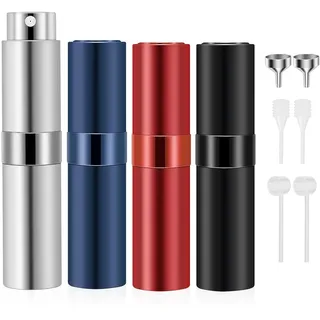 Riisoyu 4 Stück 10ml Parfümzerstäuber Nachfüllbar Leer, Mini Parfümzerstäuber Portable Aluminium Parfüm Zerstäuber Reisezerstäuber Flasche für Damen und Herren Geschenk zu Weihnachten für Flug Reise