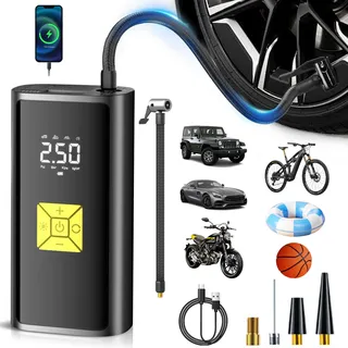 Journeyside Tragbare Elektrisch Luftpumpe für Auto 150 PSI,Elektrische Kompressor Tragbare 6000mAh mit Anzeige LED Licht als Taschenlampe und Powerbank,für alle Fahrräder Motorräder und Autos
