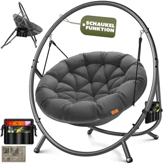 Kesser KESSER® Hängesessel mit Gestell BALI Hängeschaukel Hängestuhl bis 150kg für Indoor und Outdoor + Kissen & Seitentasche Hängekorb Stahlgestell & Schaumstoff Sitzpolster ideal für Wohnzimmer & Garten