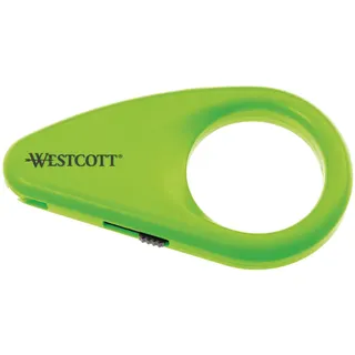 Westcott E-16473 00 Mini-Kartonöffner mit Keramik-Sicherheitsklinge, mit integriertem Klingenschutz grün