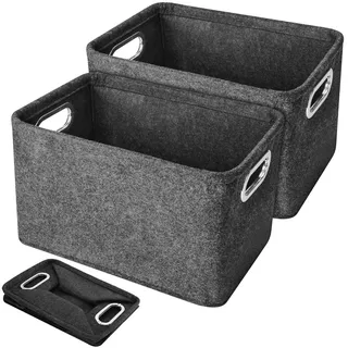 Filzkorb Aufbewahrung, 2 Stück Filz Aufbewahrungsbox mit Griff, Faltbarer Korb Aufbewahrung Filzkorb Küchenschrank Organizer Korb für Regale Schränke Haus Büro (Dunkelgrau)