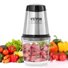 VEVOR Elektrische Küchenmaschine Fleischwolf 400 W, Multifunkitonal Zerkleinerer, 600 mL Füllkapazität Standmixer 3000 U/min + 4000 U/min, Gemüseschneider inkl. Glasschüssel & Klinge & Schaber Silber