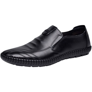 Herren-Slipper aus Leder – Herren-Wanderschuhe, breite Passform, Slipper, klassische Business-Loafer, Lederschuhe, bequem, Pendler, Büro, Walking, Mokassins, modische Fahrschuhe, Schwarz , 44 EU - 44 EU