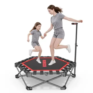 MOMODA Mini Trampolin für Kinder und Erwachsene, Faltbar Fitness Trampolin mit Griff, Durchmesser 106 cm (rot)