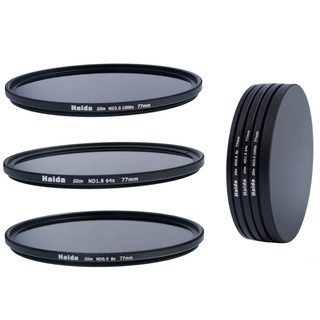 HAIDA Slim Neutral Graufilter Set 77mm bestehend aus ND8, ND64, ND1000 Filtern 77mm inkl. Stack Cap Filtercontainer + Pro Lens Cap mit Innengriff