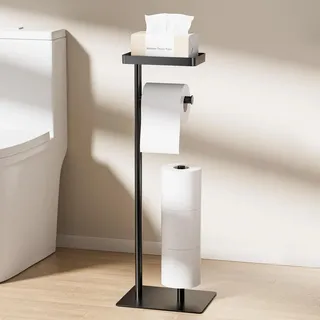 Edelstahl Klopapierhalter Stehend, Toilettenpapierhalter mit Feuchttücher Box, für Toilettenpapier & Toilettenbürste (Schwarz)