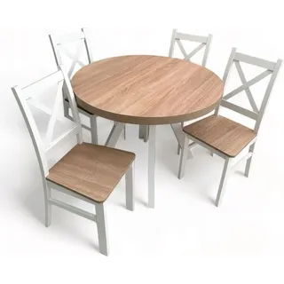 Runder Tisch Weiß + 4 Stühle Eiche SONOMA Ø90/190