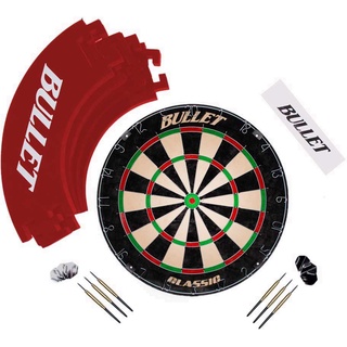 Bullet - Großes Darts Turnier Set - Inklusive Dartscheibe, 6 Steeldarts, Eva Surround Ring, Wurflinie Komplettset Rot