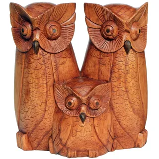 Wogeka Tierfigur Eulenfamilie Holz Eule Figur Dekoration Greifvogel Vogel