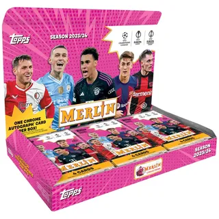 Topps Sammelkarte 2023-24 Topps Merlin UCC Hobby Box One chrome Autograph per box