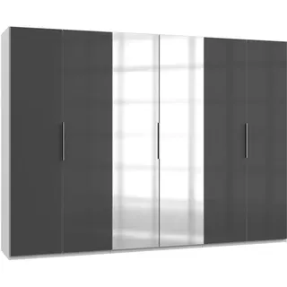 Level 300 x 216 x 58 cm weiß/Grauglas mit Glas- und Spiegeltüren
