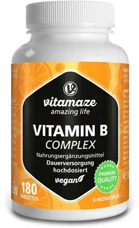 Vitamin B Komplex hochdosiert & vegan, 180 Tabletten für 6 Monate