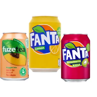 Fuze Tea Peach, Fanta Lemon, Fanta Strawberry/Kiwi je 24x0,33l (72 Dosen)