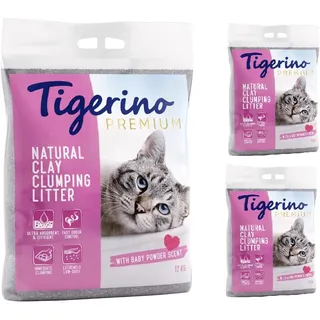 Tigerino Premium Katzenstreu | Babypuderduft | 3x12kg