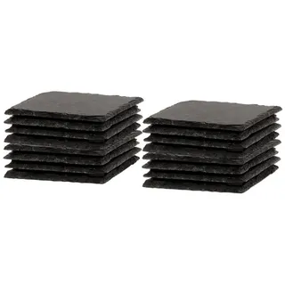 BigDean Schiefer Untersetzer Set 16 teilig 10x10 cm quadratische Tisch-Untersetzer Servierplatten - 4 Gummifüße zum Schutz