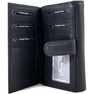 XXL- Geldbörse Portemonnaie 16 Kartenfächer Echt Leder RFID Damen Schwarz Börse