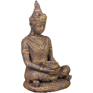 gartendekoparadies.de Thailändische Buddha Statue, Steinfigur, H. 80 cm, 75 kg, Gold, frostsicher aus Steinguss für Außenbereich