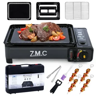 ZMC 2-in-1 Gaskocher Camping-Kocher, + Gasgrill inkl. Gaskartuschen, Grillplatte