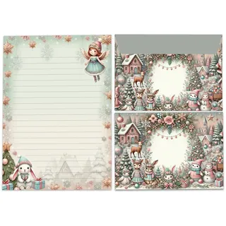 LIMONIA Briefpapier Set Kinder Briefblock A5 mit Umschlägen Notizblock Weihnachten, Weihnachtsbriefpapier, Weihnachtsgrüße, Geschenk Idee
