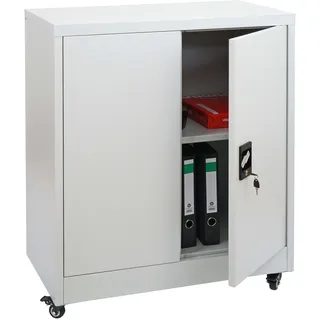 MCW Aktenschrank MCW-O50, Büroschrank Stahlschrank mit Rollen, 2 Türen abschließbar, Stahl 98x80x40cm ~ hellgrau