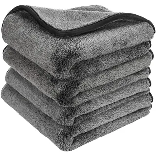Refined Living 4er Set Mikrofaser Trockentücher Auto 1200GSM, Poliertücher 40x40cm Mikrofasertuch (Hochwertige Mikrofaser, 40x40 cm, Mikrofaser Trockentuch Auto, Auto Poliertuch fusselfrei, Auto Reinigungstücher, Auto Wasch Zubehör, Auto Trockentuch saugfähig, Reinigungstuch Universal, 1-tlg., Ultra Saugfähig, Fusselfrei,Randlos, Waschbar,Wiederverwendbar, für Auto, Motorrad, Fahrrad, Küche, Bad, Fenster & Haushalt) grau